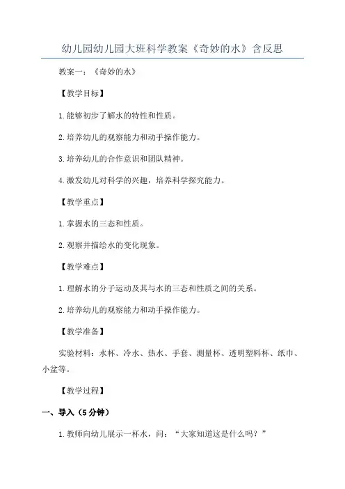 幼儿园幼儿园大班科学教案《奇妙的水》含反思