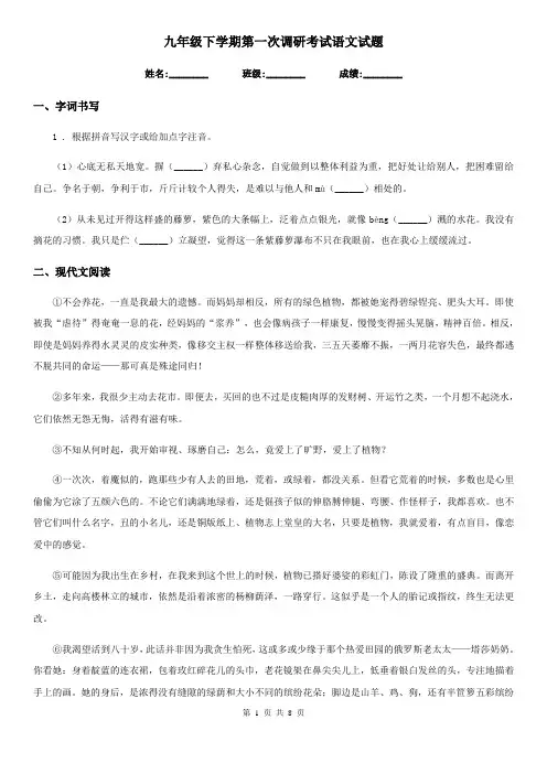 九年级下学期第一次调研考试语文试题