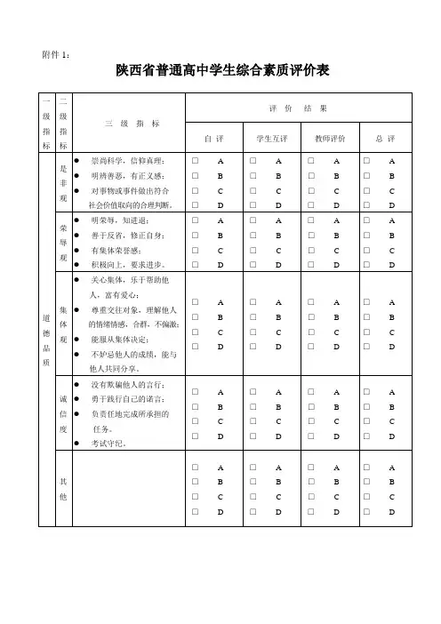陕西省普通高中学生综合素质评价表
