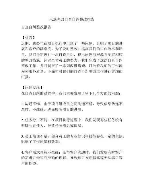 未巡先改自查自纠整改报告