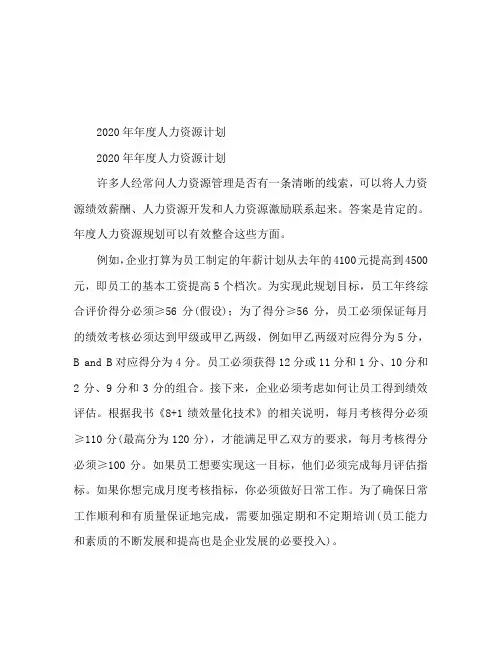 2020年年度人力资源计划