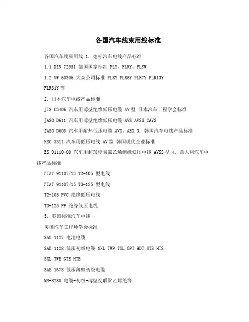 各国汽车线束用线标准