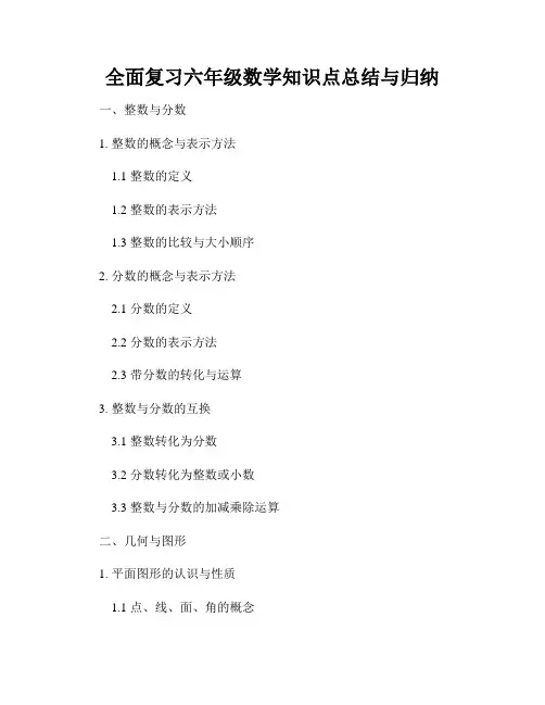 全面复习六年级数学知识点总结与归纳