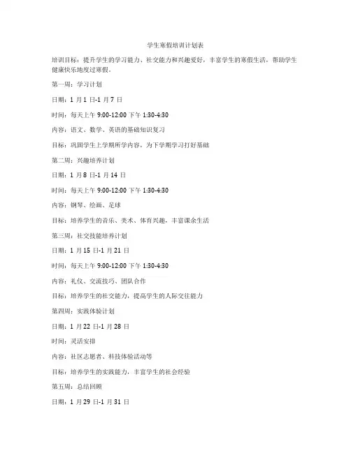 学生寒假培训计划表
