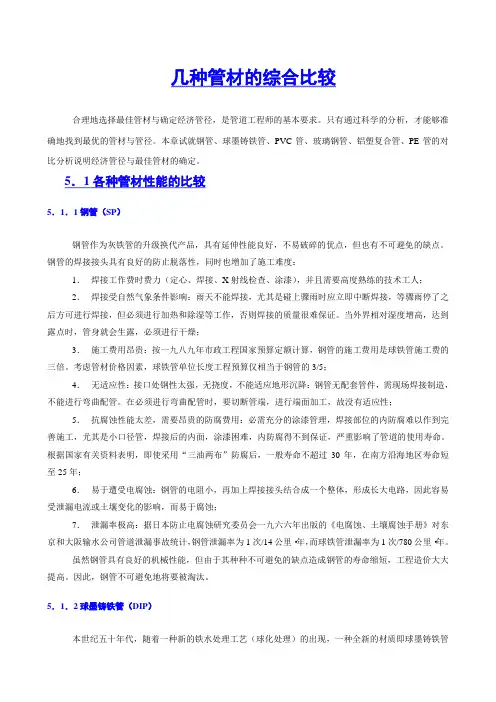 几种管材的综合比较