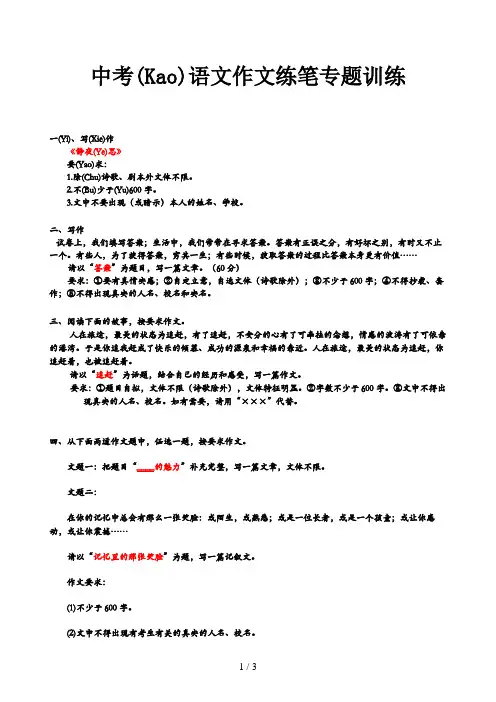 中考语文作文练笔专题训练