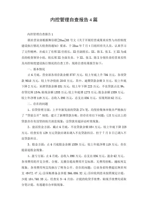内控管理自查报告4篇