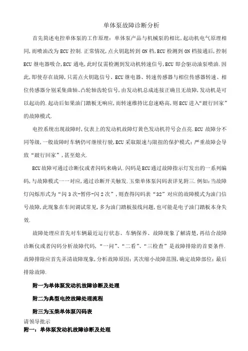 玉柴单体泵产品电控部分常见故障诊断