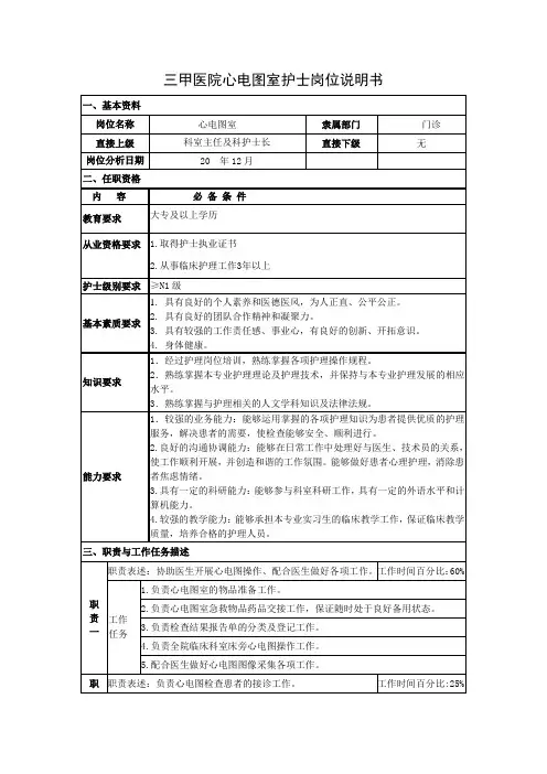 三甲医院心电图室护士岗位说明书