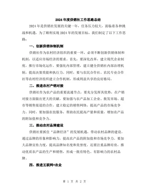 2024年度供销社工作思路总结