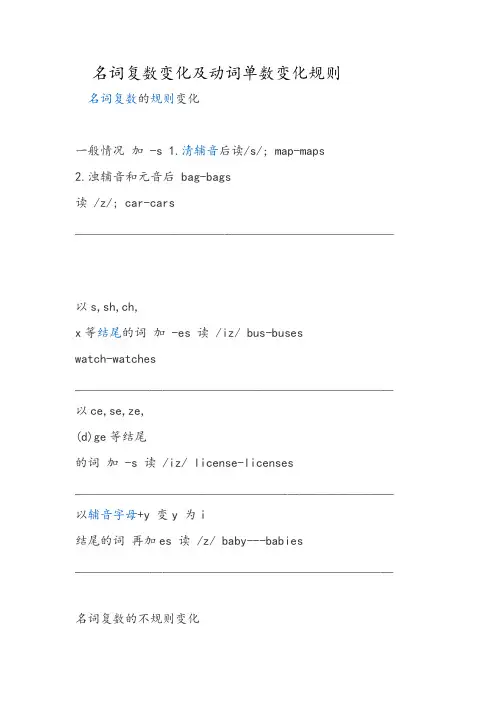 名词复数变化及动词第三人称单数变化规则