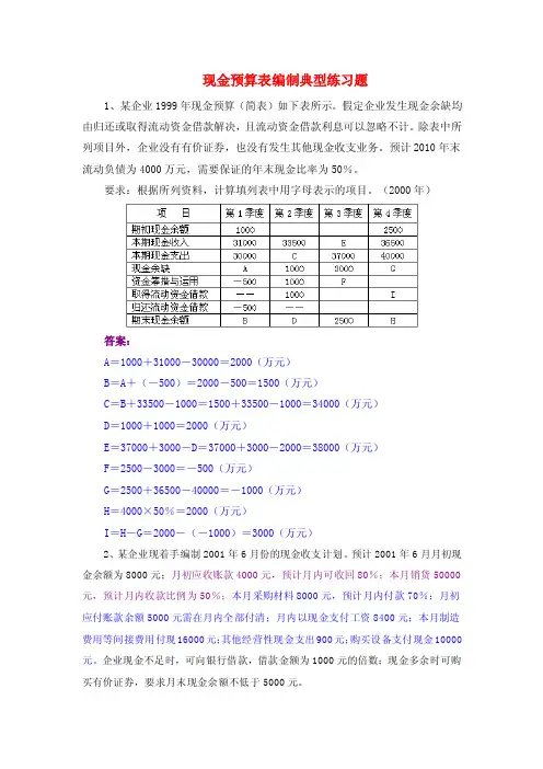 551-现金预算表编制典型练习题