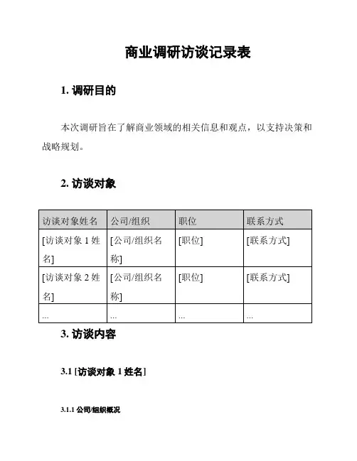 商业调研访谈记录表