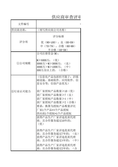 供应商审查评审表(供货类)