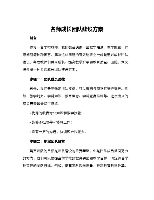 名师成长团队建设方案