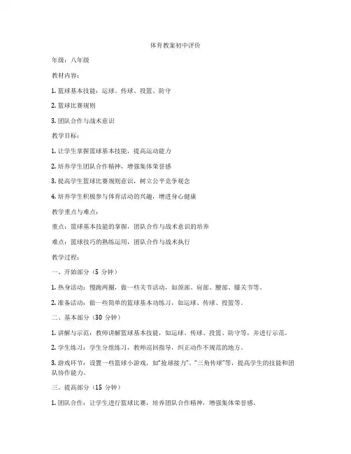 体育教案初中评价