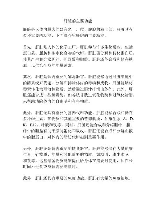 肝脏的主要功能