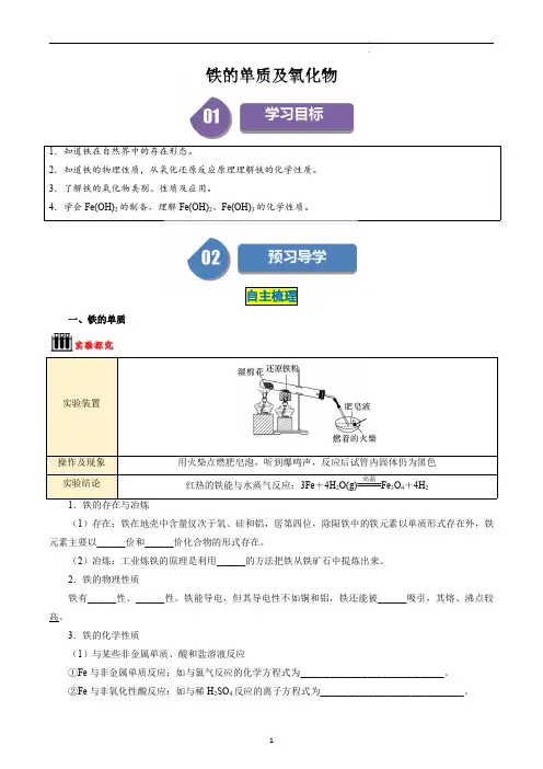 高中化学必修一教案讲义：铁的单质、氧化物及氢氧化物(教师版)