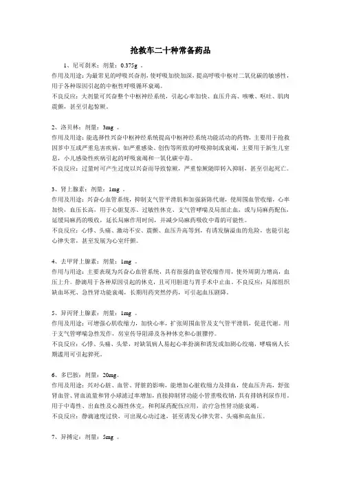 抢救车二十种常备药品