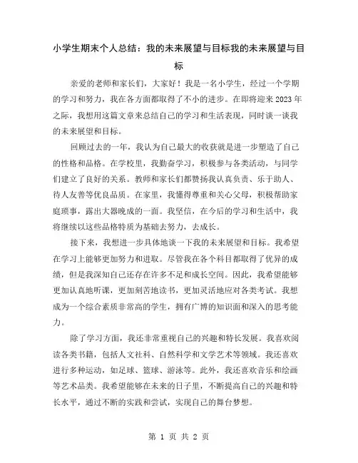 小学生期末个人总结：我的未来展望与目标