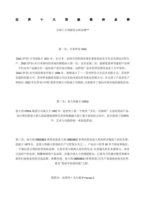 世界十大顶级瓷砖品牌