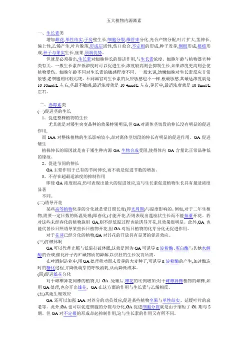 五大植物内源激素
