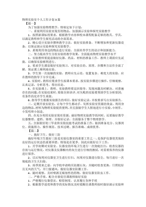 2020物理实验室个人工作计划3篇