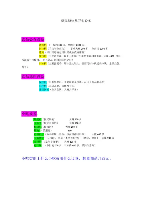 开店设备预算清单