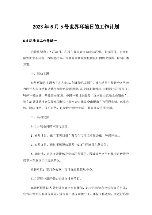 2023年6月5号世界环境日的工作计划