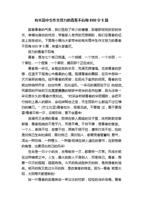 有关高中生作文努力的青春不后悔800字5篇