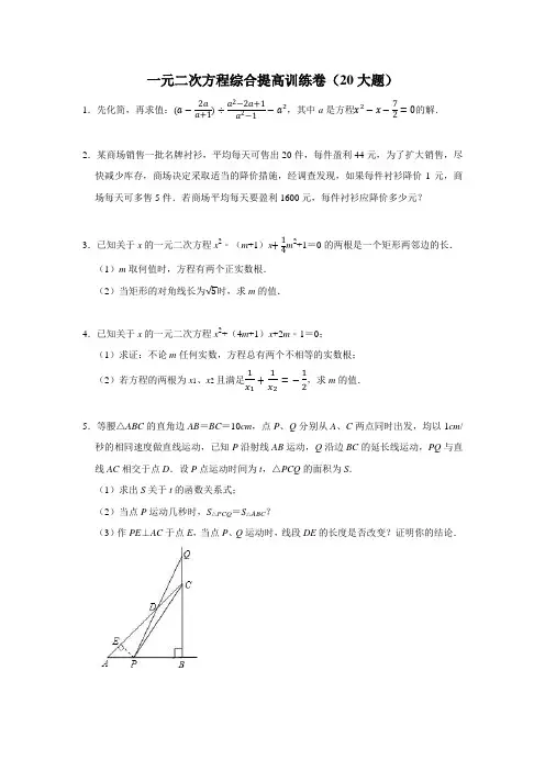 一元二次方程综合提高训练卷(20大题)