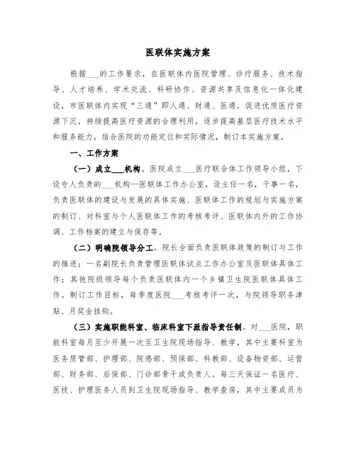 医联体实施方案（六篇）