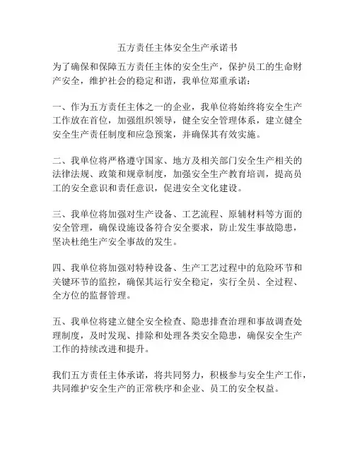 五方责任主体安全生产承诺书