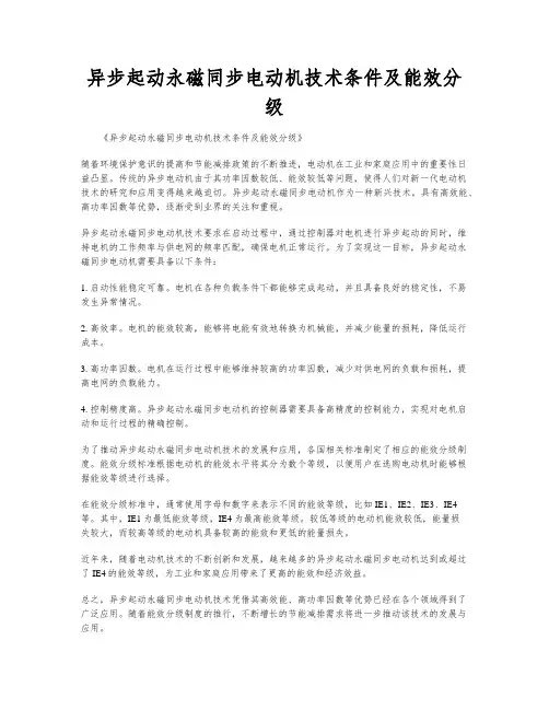 异步起动永磁同步电动机技术条件及能效分级