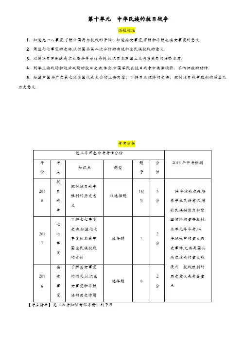 百色专版2019届中考历史总复习教材过关模块2中国近代史第10单元中华民族的抗日战争试题