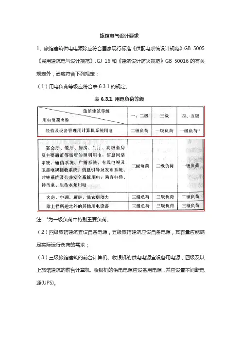 旅馆电气设计要求