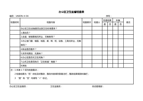办公区卫生监督检查表