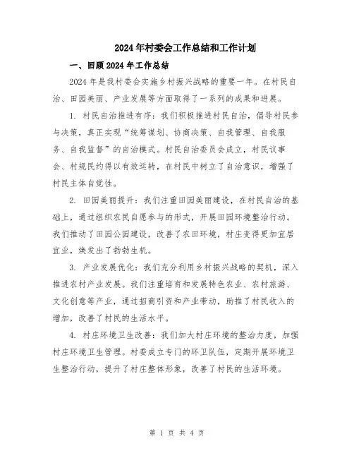 2024年村委会工作总结和工作计划