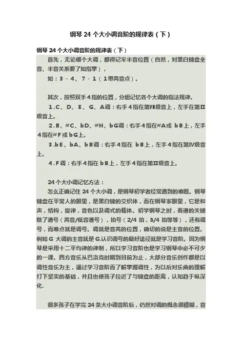 钢琴24个大小调音阶的规律表（下）
