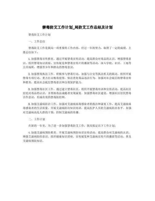禁毒防艾工作计划_局防艾工作总结及计划