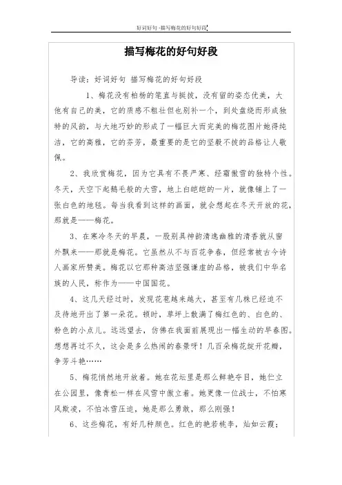 描写梅花的好句好段