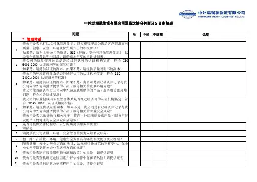 中外运瑞驰物流 公司分包商审核表