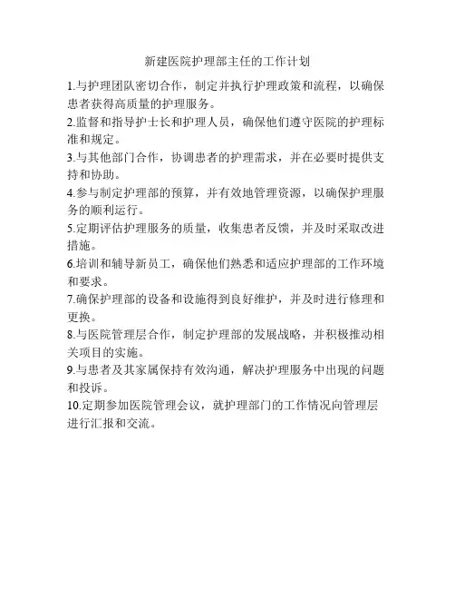 新建医院护理部主任的工作计划