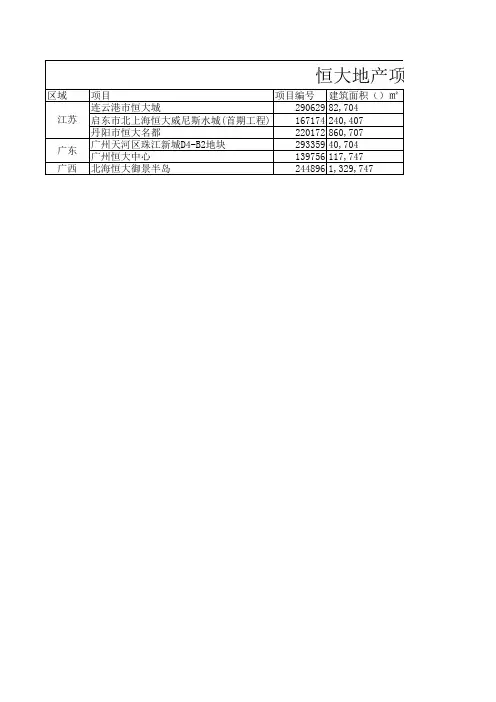 恒大地产——广东 Microsoft Excel 工作表