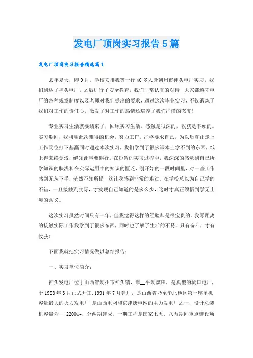 发电厂顶岗实习报告5篇