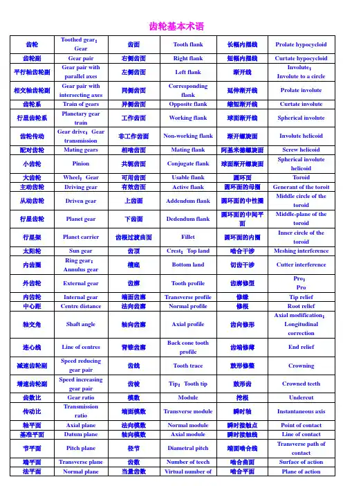 齿轮基本术语中英文对照