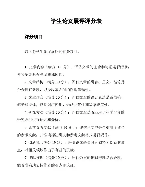 学生论文展评评分表