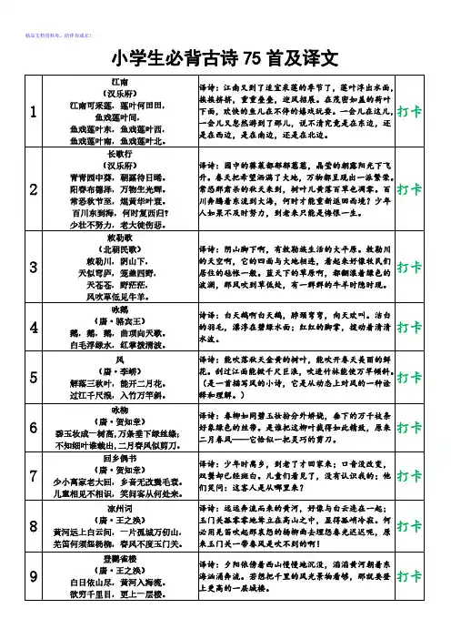 小学生必背古诗75首及译文打卡(方便打印)