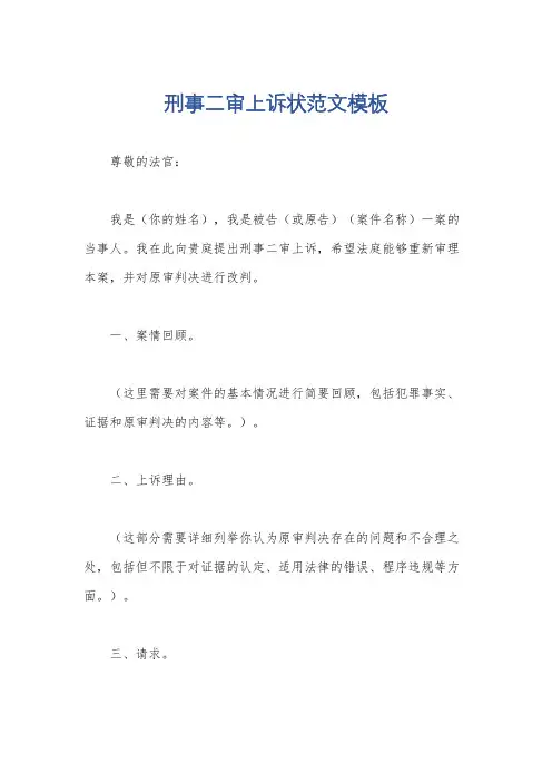 刑事二审上诉状范文模板