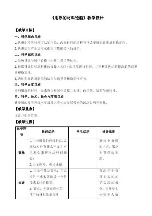 最新教科版小学五年级下册科学《2.2用浮的材料造船》优质教案